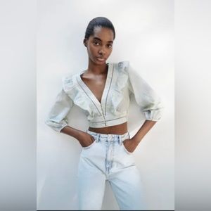 Zara tie dye crop blouse. Green blue. Size small.